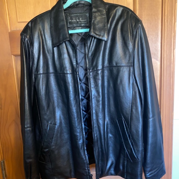 Nicole Miller New York Mens Black Leather Lined Zipper Jacket - Picture 10 of 11